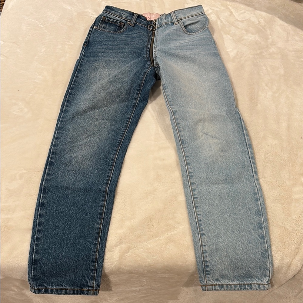 REVICE Blue Straight Leg Jeans with Unique Two-Tone Design